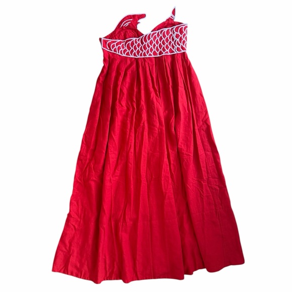 Farm Rio Red Fish Top Linen Blend Strapless Maxi Dress Tropical Appliqué Medium - Picture 8 of 12